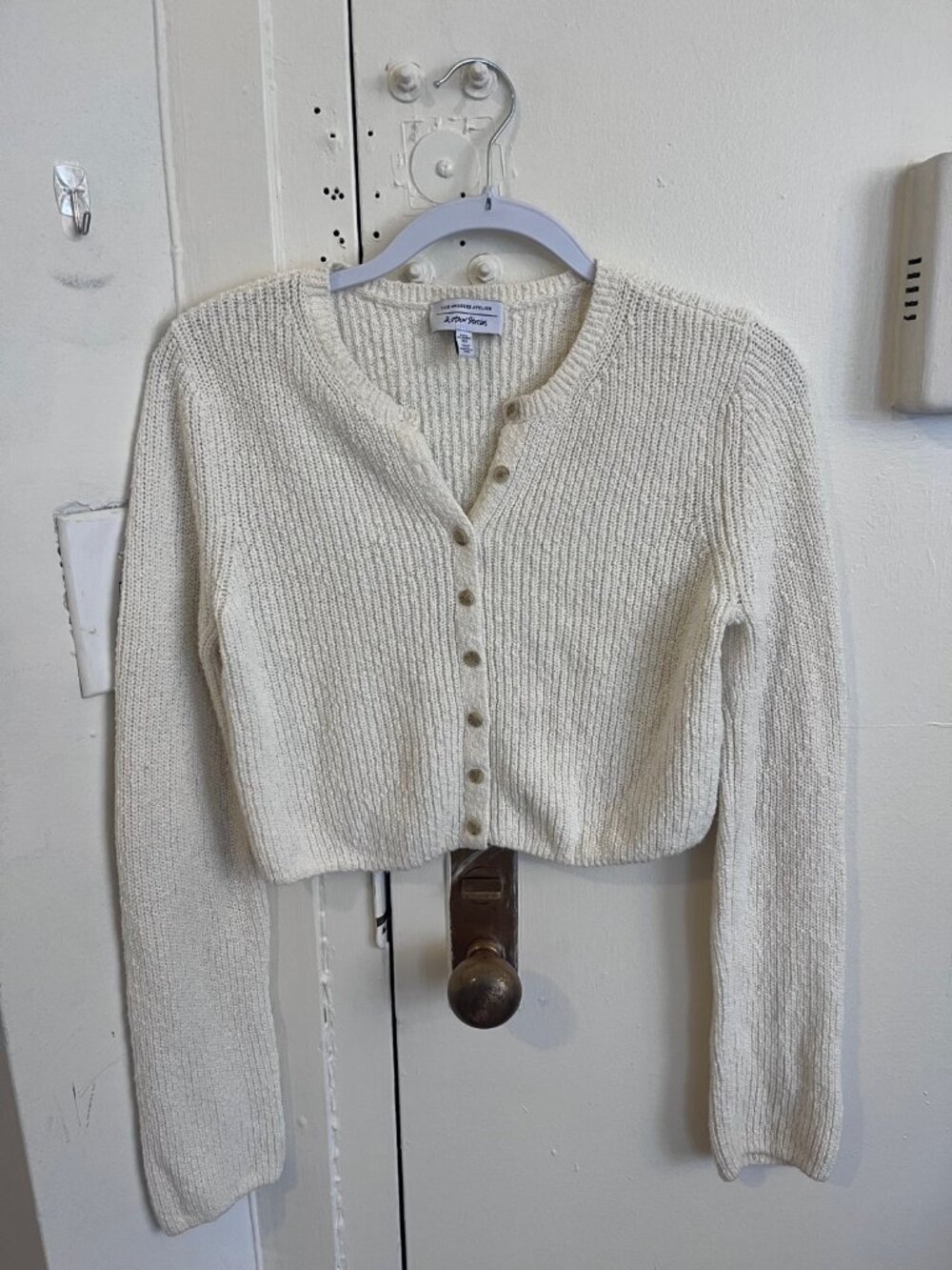& Other Stories White Cropped Ribbed Knit Cardigan Size S
